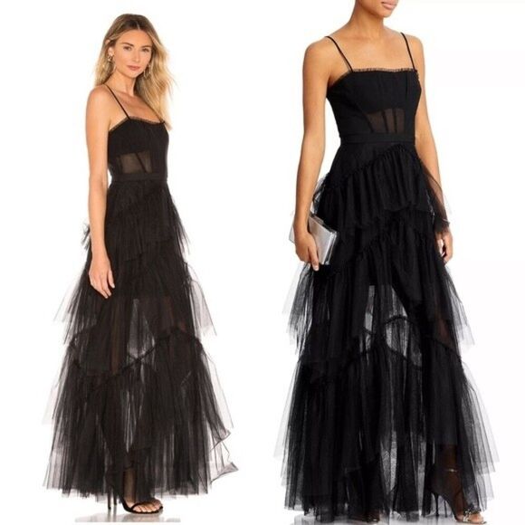 BCBGMAXAZRIA  Size 2 Oly Corset Tulle Tiered Ruffle Trimmed Gown, Black - Picture 10 of 10